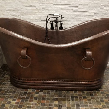 60" Hammered Copper Double Slipper Bathtub With Rings (BTDR60DB)
