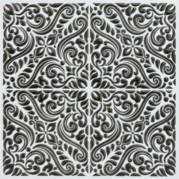 Dawson Black Embossed Peel & Stick Backsplash Tiles, Panel