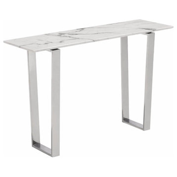 Zuo Atlas Console Table in Stone and Stainless Steel