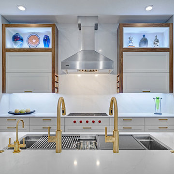 Modern Walnut Wrapped Gallery Kitchen