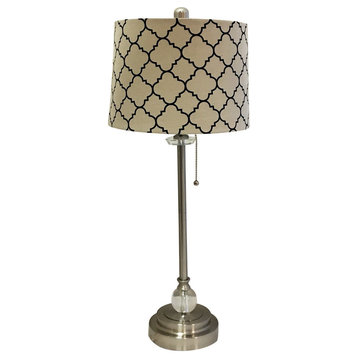 28" Crystal Buffet Lamp With Moroccan Print Drum Shade, Brushed Nickel, Single