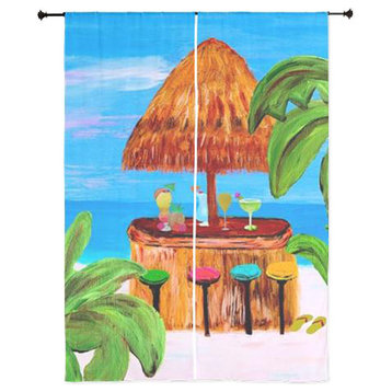 Beach Art Sheer Curtains, Beach Tiki Bar