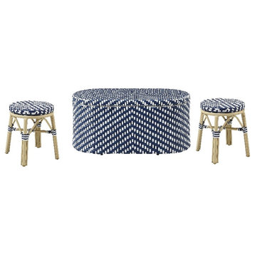 Furniture of America Hjem Aluminum 3pc Patio Coffee Table and Stool Set in Navy