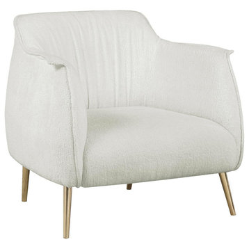 Modern Accent Chair, Tapered Golden Legs With White Boucle Upholstered Seat