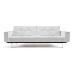 "Innovation" Splitback White Leather Textile Sofa Bed / Arms / Stainless Steel L - Sofas