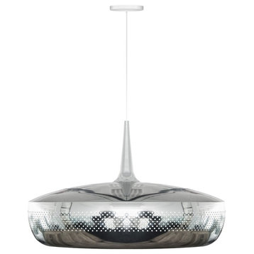 Clava Dine Hardwired Pendant, White/Polished Steel