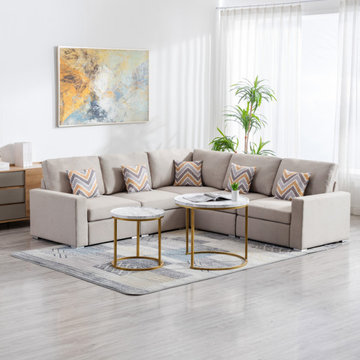 Nolan 95.5" Linen 5Pc Reversible Sectional Sofa with Pillows and Interchangeable
