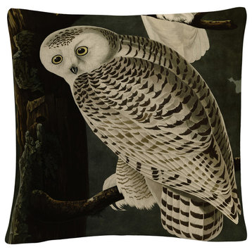 John James Audubon 'Snowy Owl' 16"x16" Decorative Throw Pillow