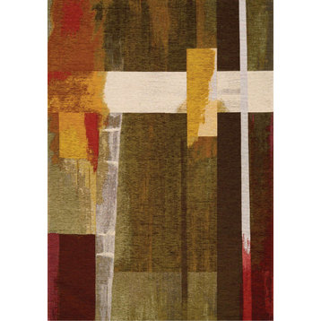 Kylie Collection Red Gold Green Modern Patchwork Rug, 5'1"x7'7"