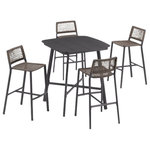 Oxford Garden - Eiland 5-Piece Bar Table Set, Carbon and Mocha - With a subtle, sophisticated look, this Eiland all counter height set complements a variety of dining spaces. The bar table is fabricated using lightweight, low-maintenance, durable powder-coated aluminum. Bar stools also constructed with a powder-coated aluminum frame and wrapped with a durable poly woven cord. Perfect for everyday use in commercial and residential settings; this pub set can be mixed and matched and effortlessly arranged to both fit any outdoor space.