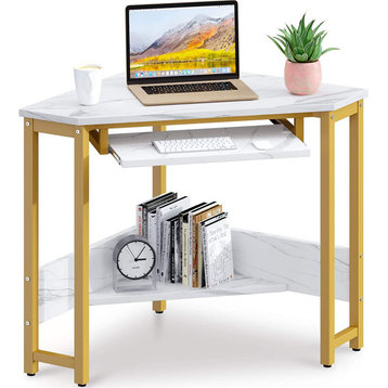 Triangle Computer Desk, Sturdy Steel Frame for Workstation with Smooth Keyboard