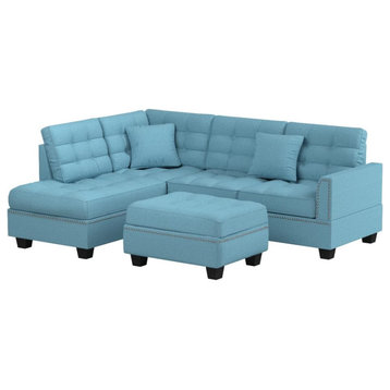 Reversible Sectional Sofa, Padded Seat With Tufted Back & Nailhead