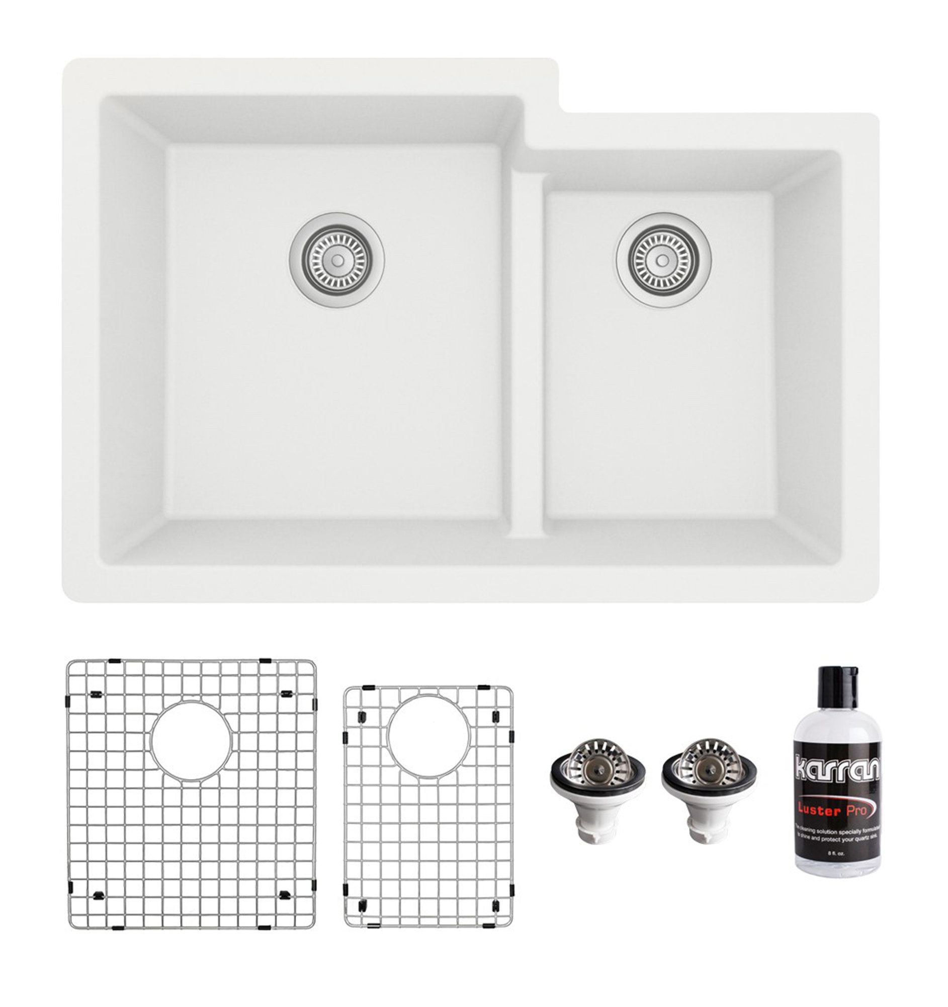 Karran 32" Undermount Double Bowl 60/40 Quartz Kitchen Sink Kit, White