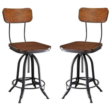 Home Square Adjustable Wood Bar Stool in Textured Black Finish - Set of 2