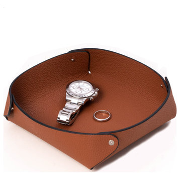 Saddle Leather Catchall Valet Tray, Lay Flat Design