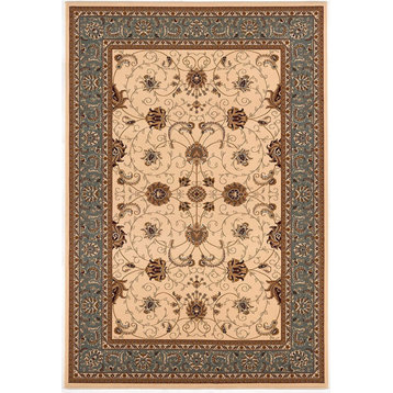 3' x 8' Cream and Blue Traditional Runner Rug