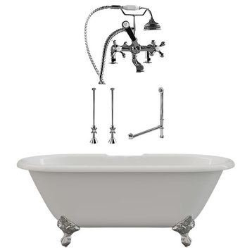 67" Cast Iron Clawfoot Tub with Complete Plumbing Package- "Vernon", Chrome