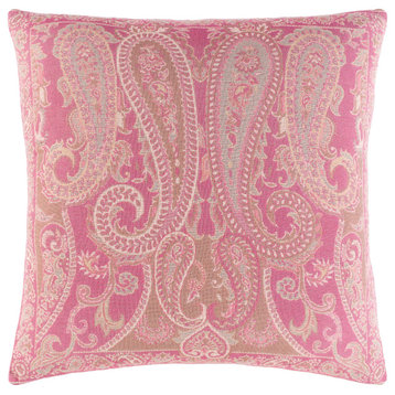 Boteh Pillow, Bright Pink, 20"x20", Polyester Insert