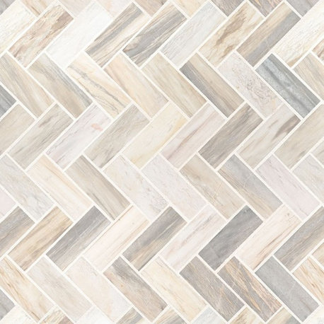 Angora Herringbone Pattern Polished Mosaic Wall Tile, 10 Pcs