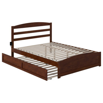 Warren Queen Bed With Footboard And Twin Extra Long Trundle, Walnut