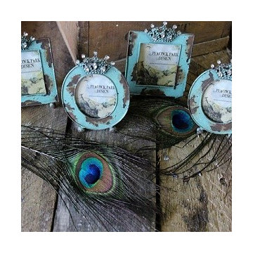 DISTRESSED PICTURE FRAMES WITH JEWELED CROWN, SET OF 4