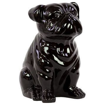 Ceramic Sitting British Bulldog Figurine, Black