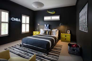 Inspiration for a contemporary kids' room in Houston with black walls.