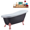 61" Streamline N484PNK-IN-CH Soaking Clawfoot Tub and Tray With Internal Drain