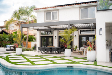 Residential: Attached Dark Gray Motorized Louvered Pergola in San Diego, CA