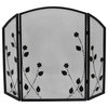 Jenna Modern Iron Fire Screen With Leaf Accents, Black Silver Finish