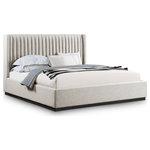 Meridian Furniture - Logan Beige Linen Textured Fabric Twin Bed, Beige, King - Nestle you (or the two of you) into the welcoming confines of this Logan linen textured fabric bed. This handsome bed features a super tall headboard that's channel tufted for extra softness and support against your back while you catch up on your reading or watch TV in bed. Soft rich beige linen fabric covers the back and sides of this wingback bed, giving it an ultra modern feel. A solid finished wood base provides ample support for lasting performance and durability.