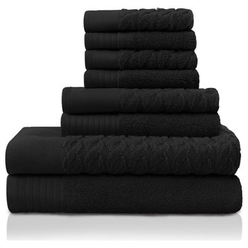 8 Piece Turkish Cotton Quick Drying Towel Set, Black