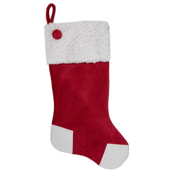 20.5" Red and White Velvet Christmas Stocking With Faux Fur