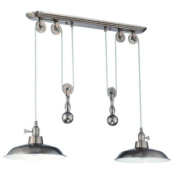 2 Light Pulley Pendant With Metal Shade