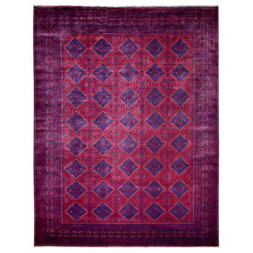 Deep and Saturated Red Soft Wool Hand Knotted Afghan Khamyab Rug, 9'10"x13'0"
