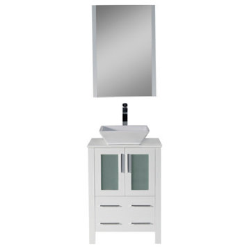 Sydney 24" Vanity Set With Vessel Sink and Mirror, Glossy White