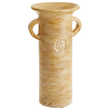 Elegant Rustic Old World Style Cylinder Vase Ecru Embossed Celtic Knot Handles