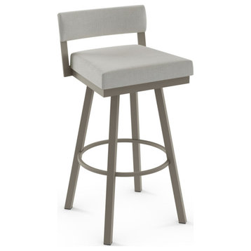 Amisco Travis Swivel Stool, Pale Gray Beige Polyester/Gray Metal, Counter Height