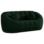 Meridian Furniture - Elijah Boucle Fabric Upholstered Loveseat, Green - Sit back and relax in casual style when you bring home this Elijah boucle fabric loveseat. Inspired by the unmistakably relaxed vibe created by a classic bean bag, this inviting loveseatfeatures a rounded design with deep channel tufting for added support and resilience. It comes with an accent pillow for even more welcoming comfort, and the loveseat is upholstered all over with rich green boucle fabric that beckons you to sit, rest, and take it easy.