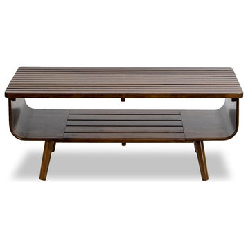 Connor Mid-Century Modern Rectangular Solid Wood Coffee Table in Brown