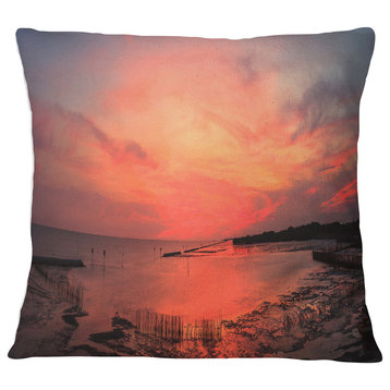 Outstanding Panorama of Sunset in Sea Seascape Throw Pillow, 16"x16"