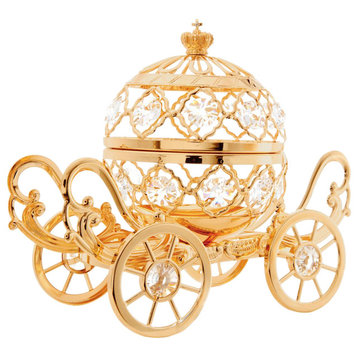 24K Gold Plated Crystal Studded Large Cinderella Pumpkin Coach Ornament