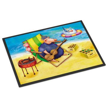 Pig Sunbathing On The Beach Indoor Or Outdoor Mat 18X27 Aph0079Mat, 18"x27"
