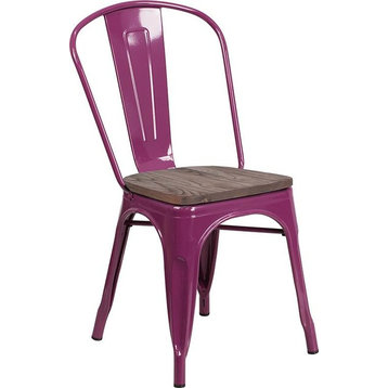 Metal Stackable Chair With Wood Seat, Purple
