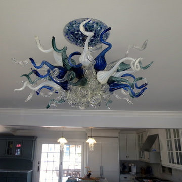 Blown Glass Chandelier - Art Glass Chandelier - Art Glass Lighting -Semi Flush