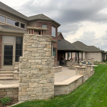 Addison Real Thin Stone Veneer Backyard Patio Wall, Pillars, and Fireplace