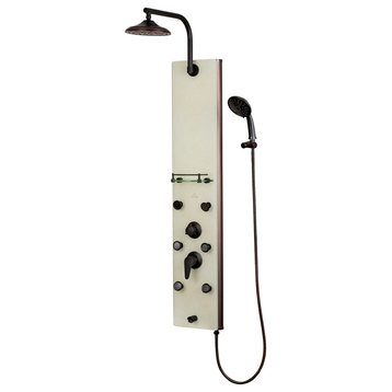 Barcelona ShowerSpa White Glass Shower Panel with Oil-Rubbed Bronze