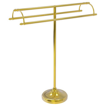 Free Standing Double Arm Towel Holder, Polished Brass