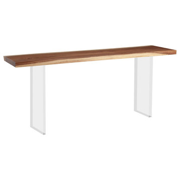 Floating Chamcha Wood Console Table, Acrylic Legs, Brown, Small 72"