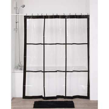 Transparent PEVA Shower Curtain Printed Design 71"x71", Black Window